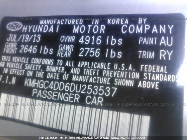 KMHGC4DD6DU253537 - 2013 HYUNDAI GENESIS 3.8L GRAY photo 9