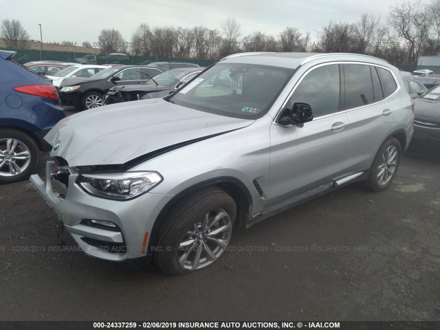 5UXTR9C59KLE19045 - 2019 BMW X3 SILVER photo 2
