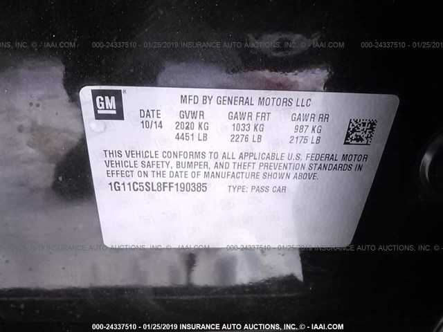 1G11C5SL8FF190385 - 2015 CHEVROLET MALIBU 1LT BLACK photo 9