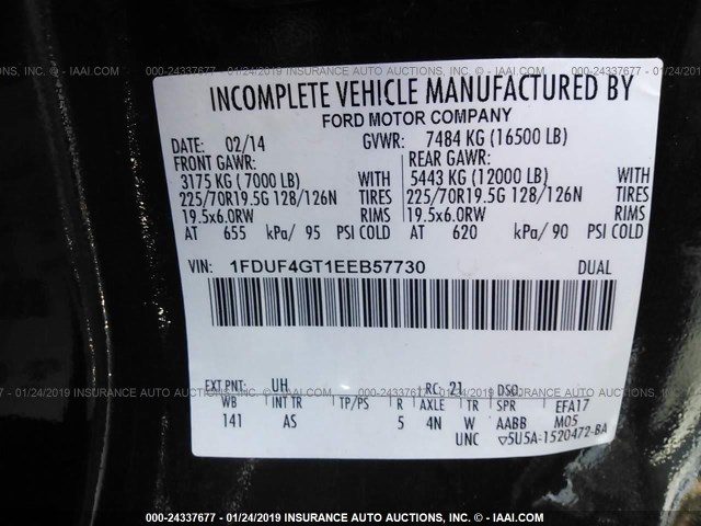 1FDUF4GT1EEB57730 - 2014 FORD F450 SUPER DUTY BLACK photo 9