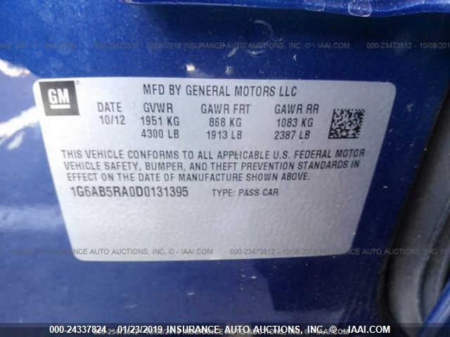 1G6AB5RA0D0131395 - 2013 CADILLAC ATS BLUE photo 9