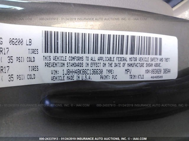 1J8HH48K86C136630 - 2006 JEEP COMMANDER Boz foto 9