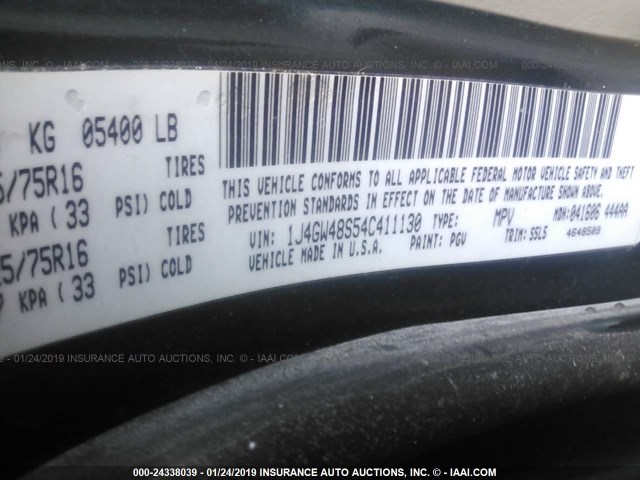 1J4GW48S54C411130 - 2004 JEEP GRAND CHEROKEE LAREDO/COLUMBIA/FREEDOM 绿色 照片 9