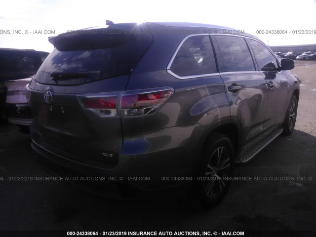 5TDKKRFH5GS500442 - 2016 TOYOTA HIGHLANDER XLE GRAY photo 4