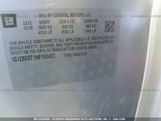 1G1ZB5ST1HF160427 - 2017 CHEVROLET MALIBU LS SILVER photo 9