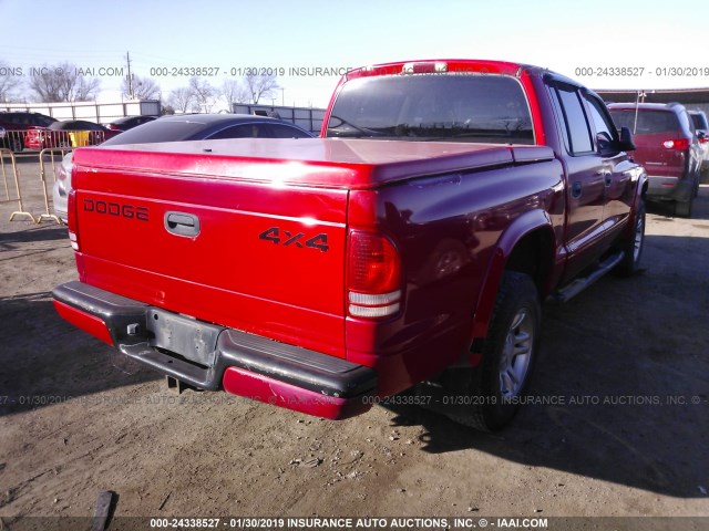 1B7HG38N62S721074 - 2002 DODGE DAKOTA QUAD SPORT/QUAD R/T RED photo 4