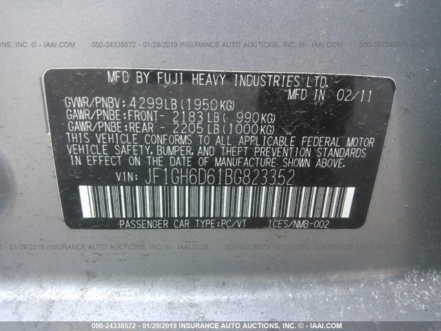 JF1GH6D61BG823352 - 2011 SUBARU IMPREZA OUTBACK SPORT SILVER photo 9