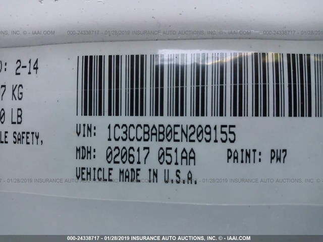 1C3CCBAB0EN209155 - 2014 CHRYSLER 200 LX WHITE photo 9