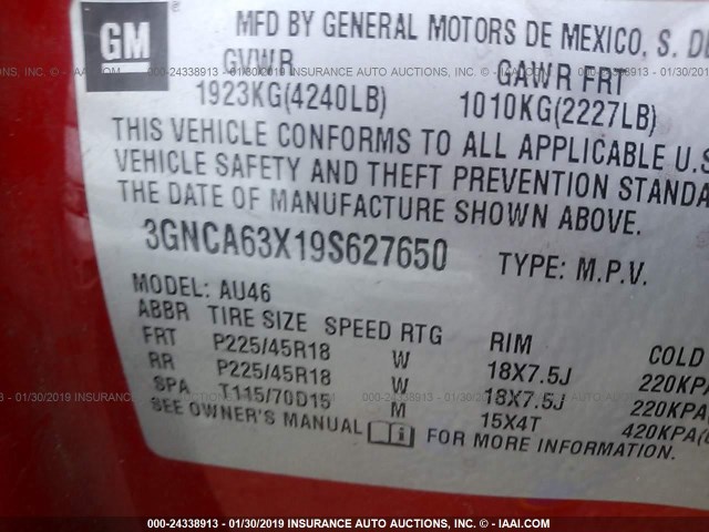 3GNCA63X19S627650 - 2009 CHEVROLET HHR SS RED photo 9