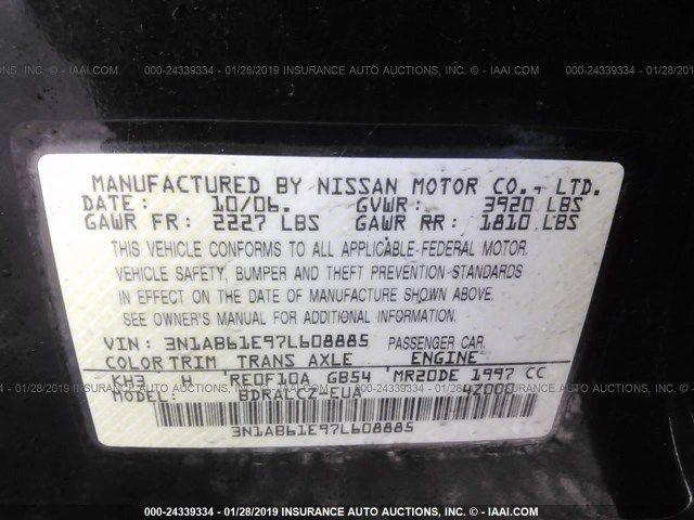 3N1AB61E97L608885 - 2007 NISSAN SENTRA 2.0/2.0S/2.0SL BLACK photo 9