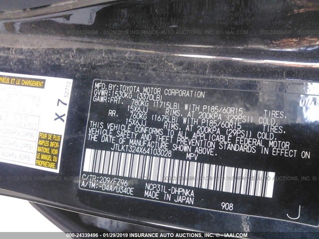 JTLKT324X64103028 - 2006 SCION XB XB BLACK photo 9