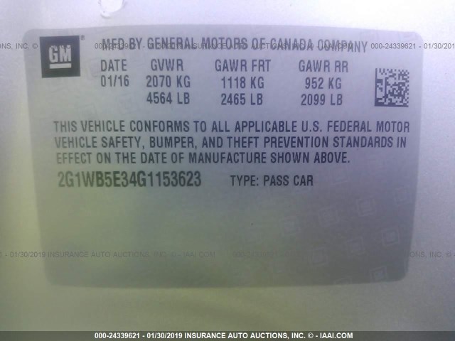 2G1WB5E34G1153623 - 2016 CHEVROLET IMPALA LIMITED LT SILVER photo 9