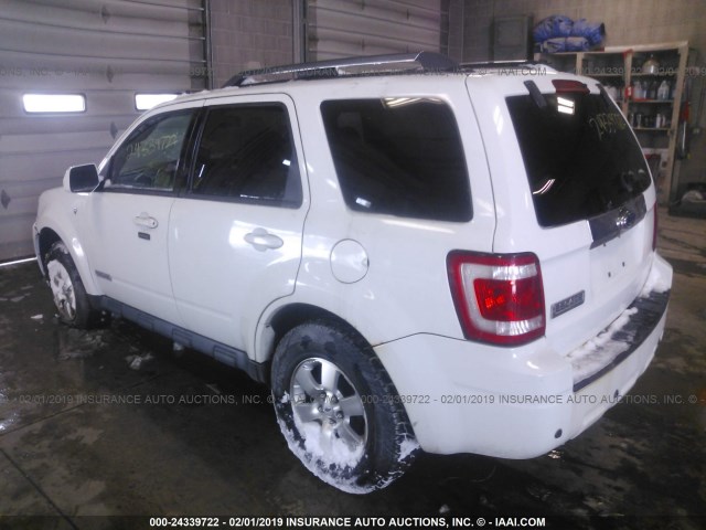 1FMCU04108KC66957 - 2008 FORD ESCAPE LIMITED WHITE photo 3