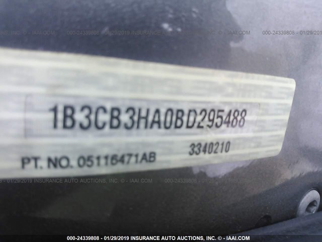 1B3CB3HA0BD295488 - 2011 DODGE CALIBER MAINSTREET ნაცრისფერი ფოტო 9