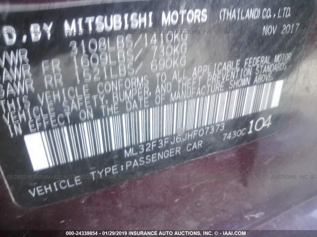 ML32F3FJ6JHF07373 - 2018 MITSUBISHI MIRAGE G4 ES Фиолетовый фото 9