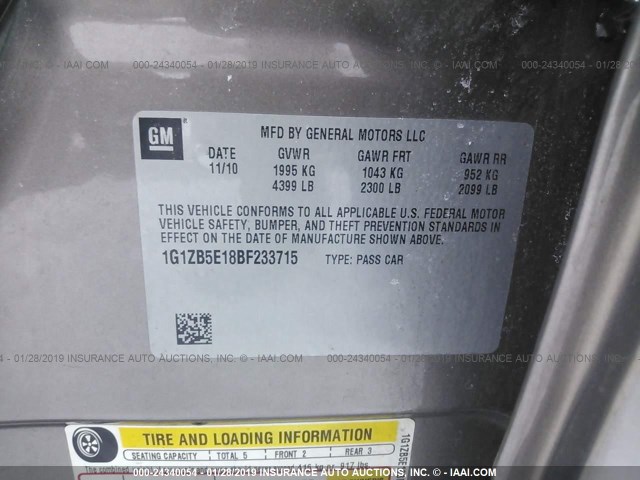 1G1ZB5E18BF233715 - 2011 CHEVROLET MALIBU LS BROWN photo 9