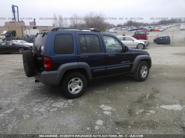 1J4GL48K93W718354 - 2003 JEEP LIBERTY SPORT/FREEDOM BLUE photo 4