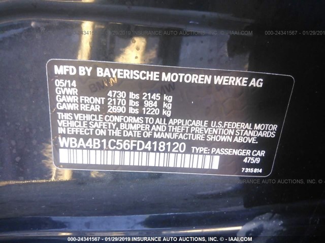 WBA4B1C56FD418120 - 2015 BMW 435 I/GRAN COUPE BLACK photo 9
