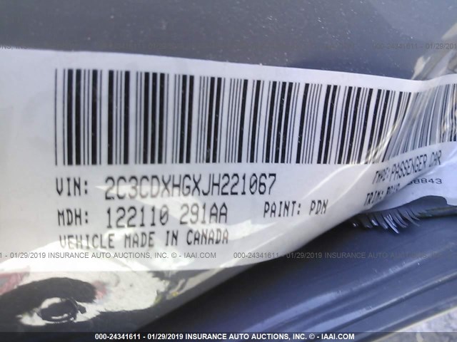 2C3CDXHGXJH221067 - 2018 DODGE CHARGER SXT PLUS GRAY photo 9