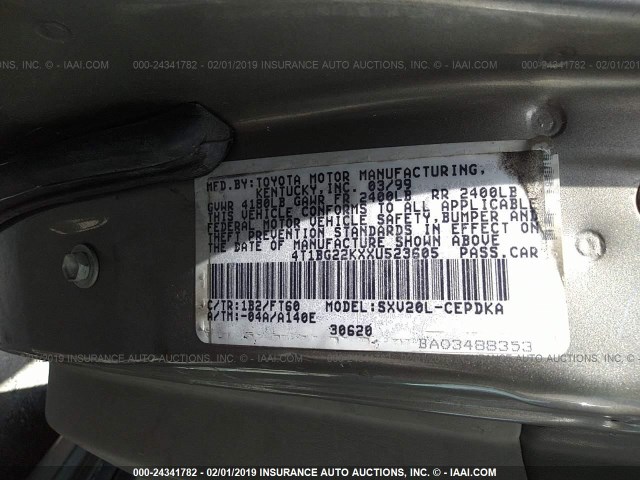 4T1BG22KXXU523605 - 1999 TOYOTA CAMRY CE/LE/XLE GRAY photo 9