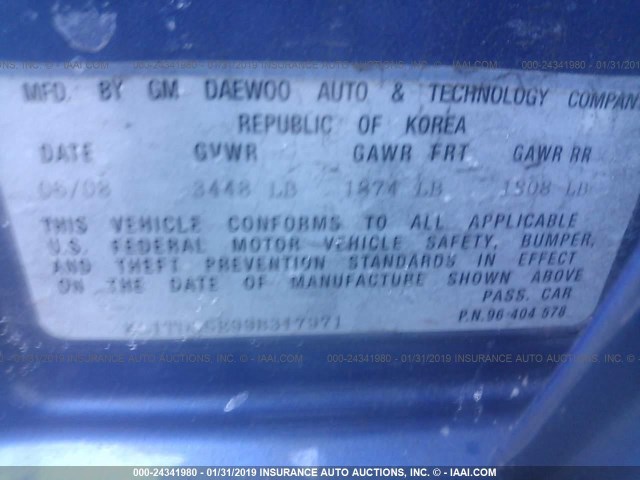 KL1TD66E99B317971 - 2009 CHEVROLET AVEO LS/LT BLUE photo 9