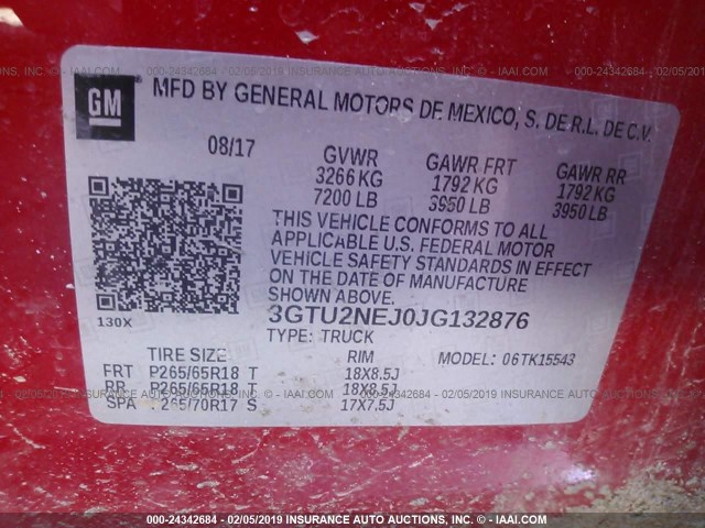 3GTU2NEJ0JG132876 - 2018 GMC SIERRA K1500 SLT RED photo 9