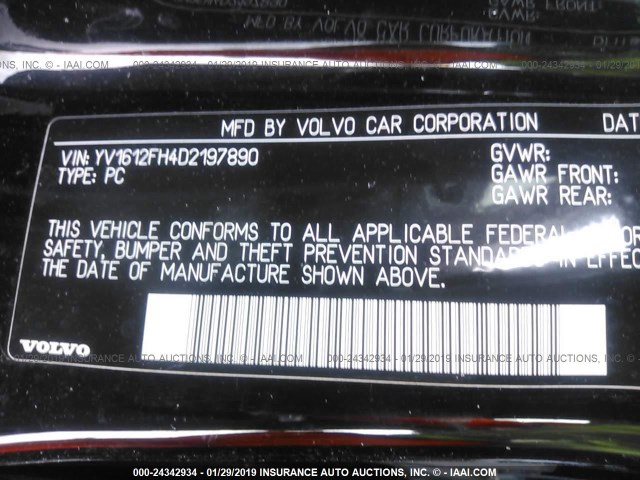 YV1612FH4D2197890 - 2013 VOLVO S60 T5 BLACK photo 9