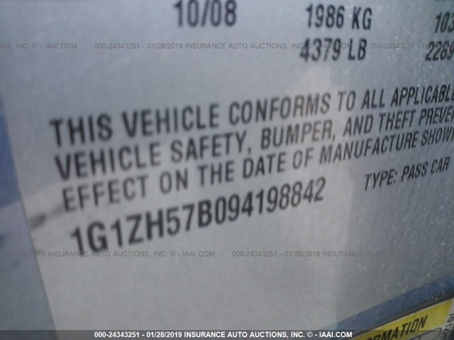 1G1ZH57B094198842 - 2009 CHEVROLET MALIBU 1LT ლურჯი ფოტო 9