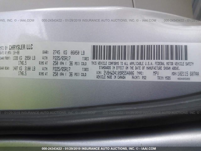 2V8HW34109R554006 - 2009 VOLKSWAGEN ROUTAN SE SILVER photo 9