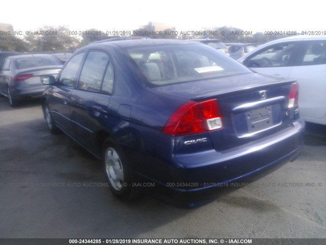 JHMES96695S016577 - 2005 HONDA CIVIC HYBRID BLUE photo 3