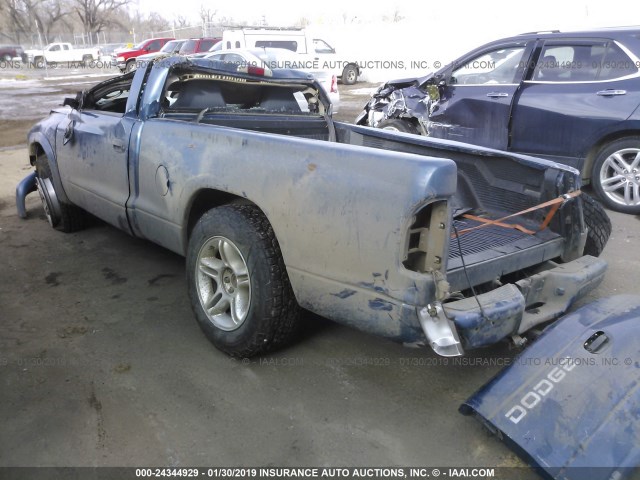 1B7GL26Z81S343653 - 2001 DODGE DAKOTA BLUE photo 3