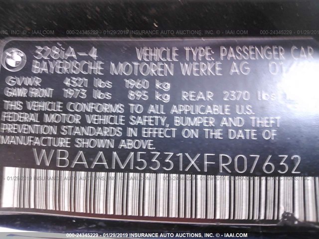 WBAAM5331XFR07632 - 1999 BMW 328 I AUTOMATIC أسود صورة 9