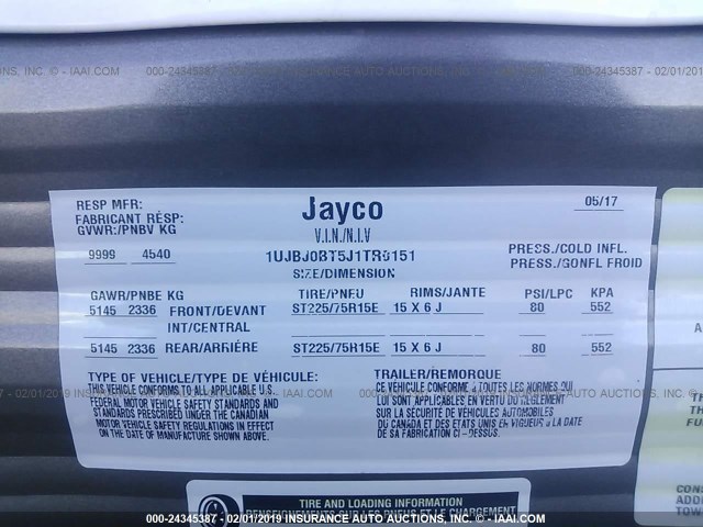 1UJBJ0BT5J1TR0151 - 2018 JAYCO OTHER  Champagne photo 9