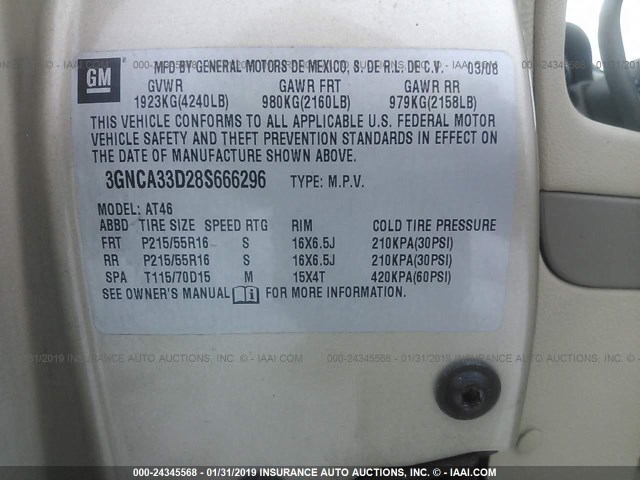 3GNCA33D28S666296 - 2008 CHEVROLET HHR LS Dorado foto 9