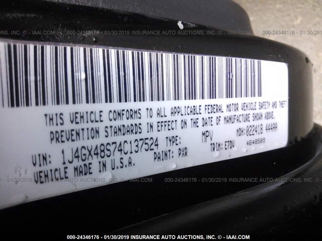 1J4GX48S74C137524 - 2004 JEEP GRAND CHEROKEE LAREDO/COLUMBIA/FREEDOM 黑色 照片 9