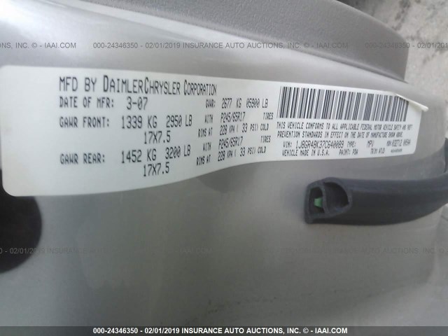 1J8GR48K37C640089 - 2007 JEEP GRAND CHEROKEE LAREDO/COLUMBIA/FREEDOM GRAY photo 9