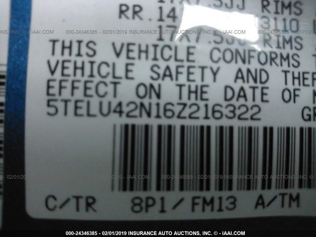 5TELU42N16Z216322 - 2006 TOYOTA TACOMA DOUBLE CAB BLUE photo 9