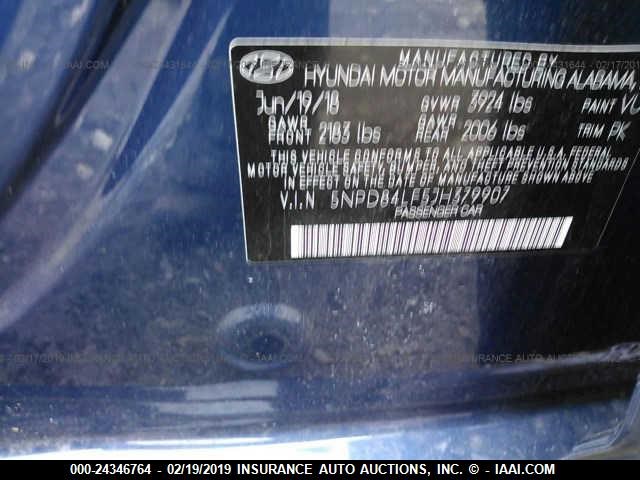 5NPD84LF5JH379907 - 2018 HYUNDAI ELANTRA SEL/VALUE/LIMITED BLUE photo 9