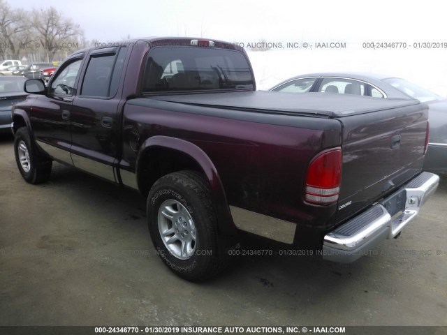 1B7HG48Z02S591673 - 2002 DODGE DAKOTA QUAD SLT MAROON photo 3