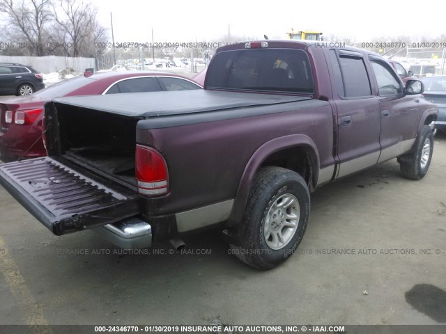 1B7HG48Z02S591673 - 2002 DODGE DAKOTA QUAD SLT MAROON photo 4