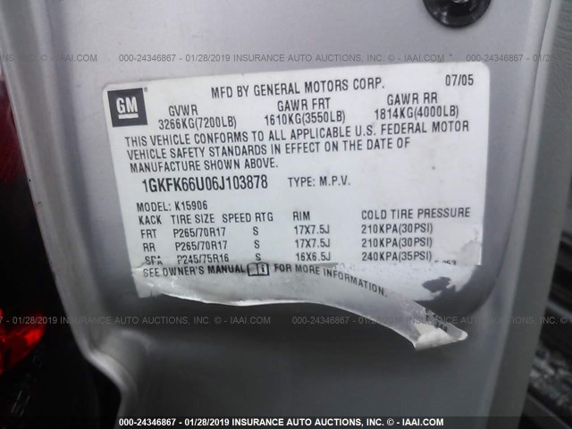 1GKFK66U06J103878 - 2006 GMC YUKON XL DENALI Champagne photo 9