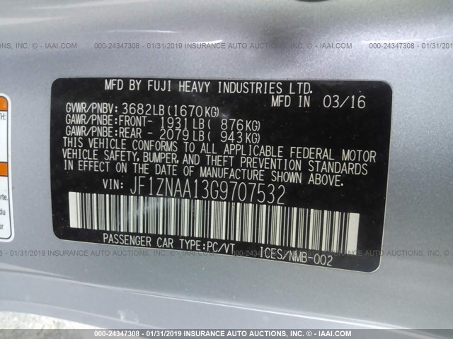 JF1ZNAA13G9707532 - 2016 TOYOTA SCION FR-S SILVER photo 9