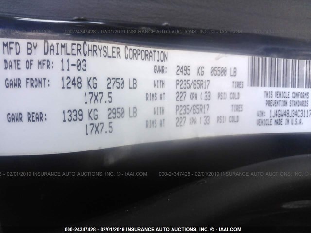 1J4GW48J34C311745 - 2004 JEEP GRAND CHEROKEE LAREDO/COLUMBIA/FREEDOM 深蓝色 照片 9