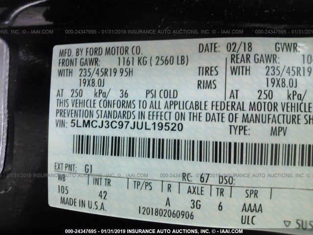 5LMCJ3C97JUL19520 - 2018 LINCOLN MKC RESERVE Qara foto 9
