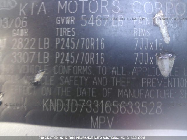 KNDJD733165633528 - 2006 KIA SORENTO EX/LX SILVER photo 9