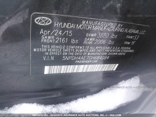 5NPDH4AE7GH684084 - 2016 HYUNDAI ELANTRA SE/SPORT/LIMITED BLACK photo 9