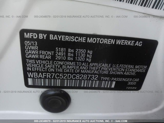 WBAFR7C52DC828732 - 2013 BMW 535 I WHITE photo 9