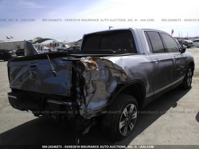 5FPYK3F78KB004571 - 2019 HONDA RIDGELINE RTL SILVER photo 4