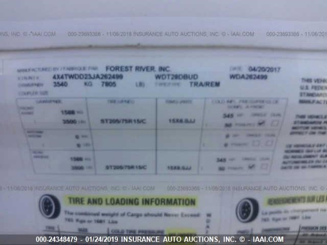 4X4TWDD23JA262499 - 2018 FOREST RIVER WILDWOOD  未知 照片 9