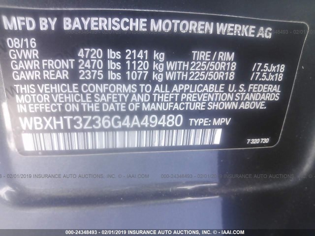 WBXHT3Z36G4A49480 - 2016 BMW X1 XDRIVE28I GRAY photo 9
